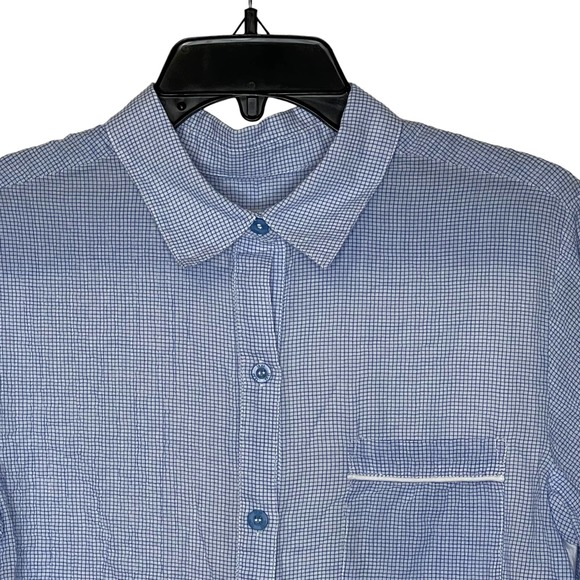 UGG Button Up Shirt Size XS Blue Check White Back Stretch Roll Tab Sleeves - Picture 2 of 7